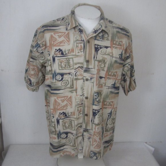 Summa Men Hawaiian camp shirt p2p 25" XL aloha tropical vintage linen abstract - Picture 3 of 9
